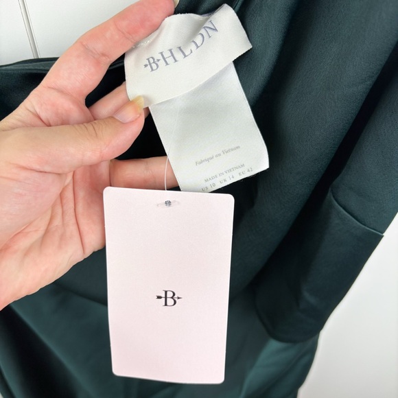 BHLDN Dylan One Shoulder Satin Side Slit Gown Dress Dark Emerald Green NEW 10 - Picture 5 of 9